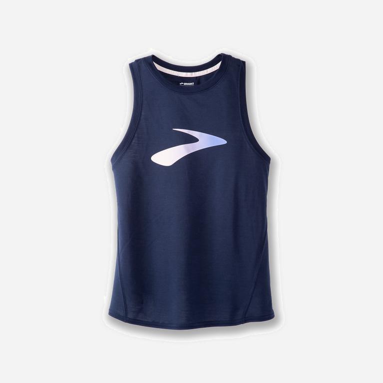 Brooks Distance Graphic Hardlooptanktop voor Dames Blauw (AXIHM-4596)